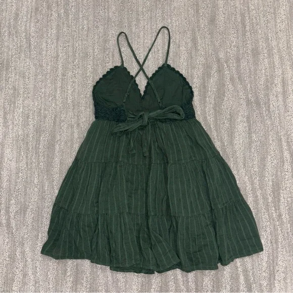 NWT Aerie Green Tiered Mini Dress Crochet Bodice V-Neck Boho Women’s Sz XXS - Picture 6 of 9